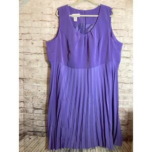 Allison Woods Midi Dress Womens 26W Lavender Purple Pleated Fit & Flare Plus